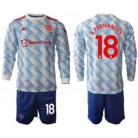 Koszulka Manchester United Bruno Fernandes 18 Dziecięcy Wyjazdowe Koszulki Piłkarskie 2021-2022 Długi Rękaw